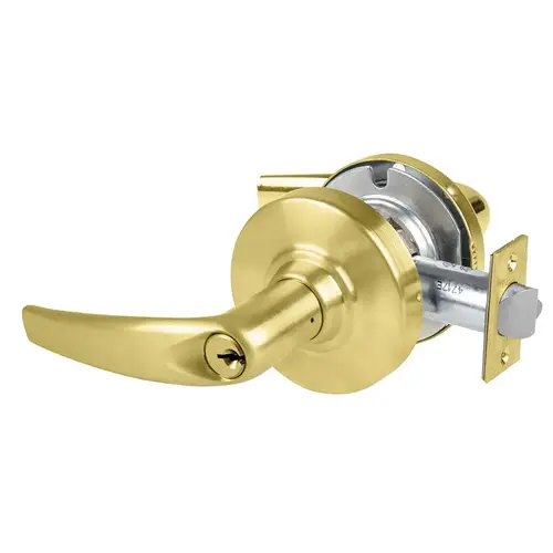 Grade 1 Vestibule Lock, Athens Lever, Standard Cylinder, 5 In. Backset Extension, Satin Brass Finish, Non-handed Satin Brass