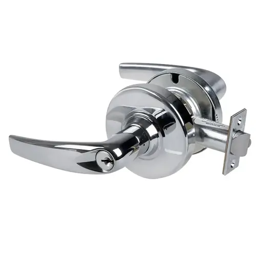 Grade 1 Institutional Lock, Athens Lever, Standard Cylinder, 5 In. Backset Extension, Bright Chrome Finish, Non-handed Bright Chrome