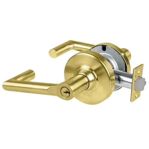 ALX Series Grade 2 Entry Boardwalk Lever Lock with C Keyway; 47267042 Deadlatch; and 47267101 ANSI Strike Satin Brass Finish