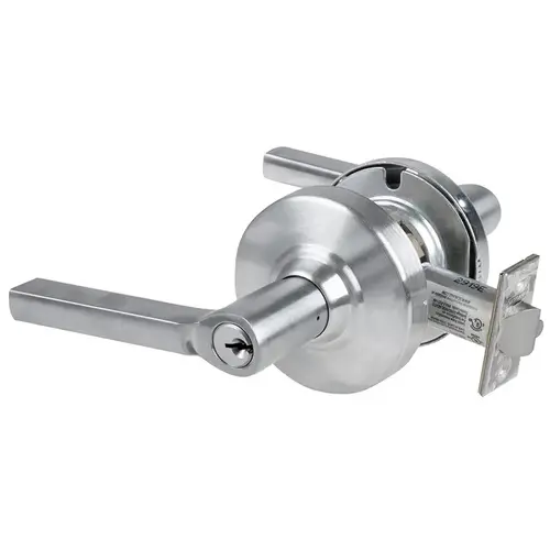 Grade 1 Institutional Lock, Latitude Lever, Standard Cylinder, 5 In. Backset Extension, Satin Chrome Finish, Non-handed Satin Chrome