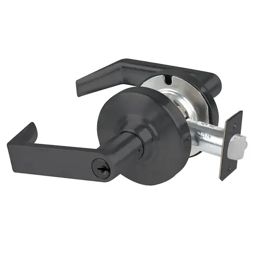 Grade 1 Entrance Lock, Rhodes Lever, Standard Cylinder, 3-3/4 In. Backset, Matte Black Finish, Non-handed Matte Black