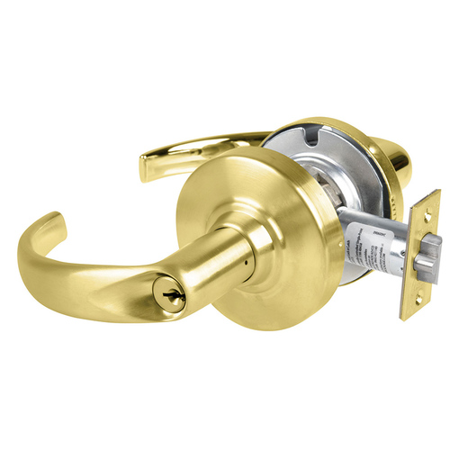 Grade 1 Corridor Lock, Sparta Lever, Standard Cylinder, 3-3/4 In. Backset, Satin Brass Finish, Non-handed Satin Brass