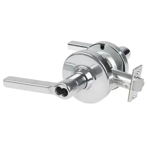 Grade 2 Office Cylindrical Lock with Field Selectable Vandlgard, Latitude Lever, SFIC Less Core, Bright Chrome Finish, Non-handed Bright Chrome