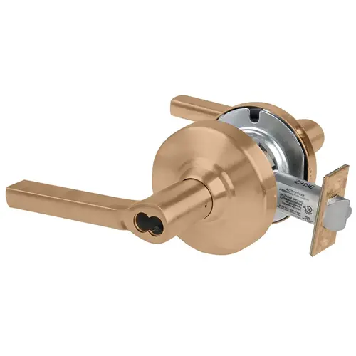 ALX Series Grade 2 Entry Office Tactile Latitude Lever Lock with Large Format IC Prep Less Core; 47267042 Deadlatch; and 47267101 ANSI Strike Satin Bronze Finish