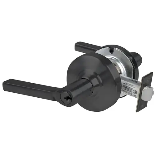 Grade 1 Entrance/Office Lock, Latitude Lever, Standard Cylinder, 5 In. Backset Extension, Matte Black Finish, Non-handed Matte Black