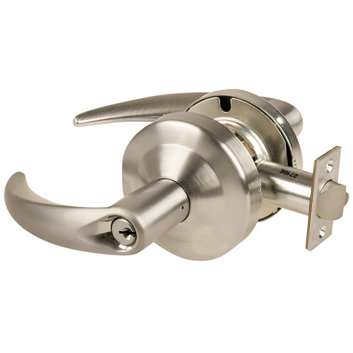 ALX Series Grade 2 Entry Omega Lever Lock with C Keyway; 47267042 Deadlatch; and 47267101 ANSI Strike Satin Nickel Finish