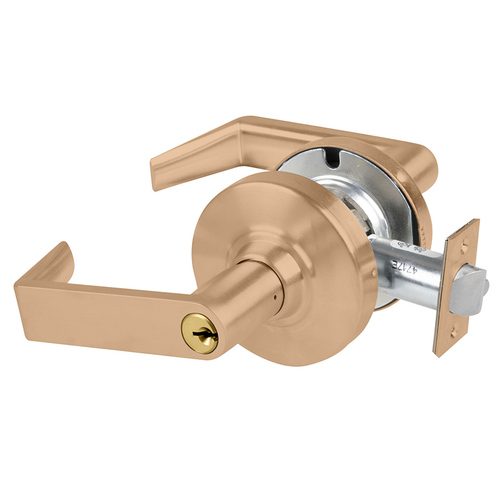 Grade 1 Classroom Security Lock, Rhodes Lever, Standard Cylinder, 5 In. Backset Extension, Satin Bronze Finish, Non-handed Satin Bronze