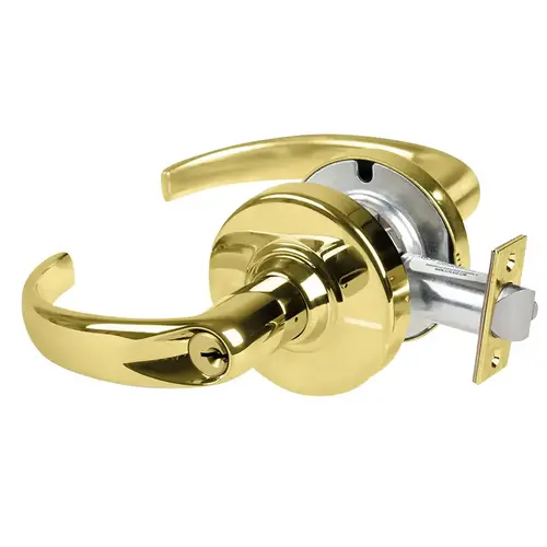 Grade 1 Classroom Lock, Sparta Lever, Standard Cylinder, 3-3/4 In. Backset, Bright Brass Finish, Non-handed Bright Brass