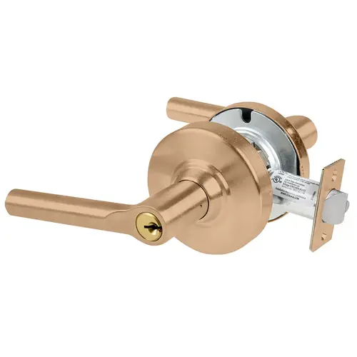 ALX Series Grade 2 Classroom Broadway Lever Lock with C Keyway; 47267042 Deadlatch; and 47267101 ANSI Strike Satin Bronze Finish