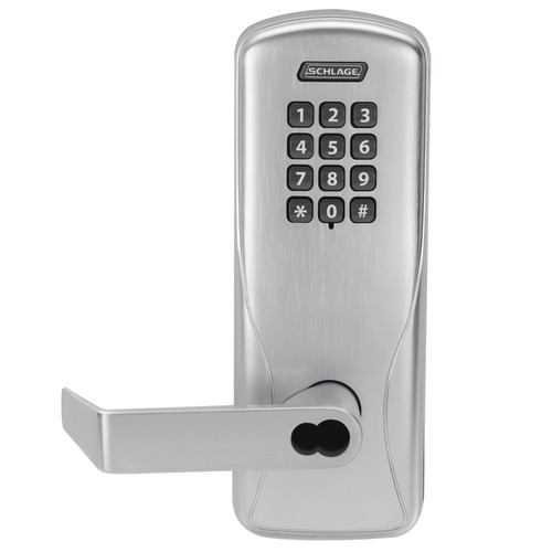 Standalone Electronic Lock Classroom Lockdown Solution Magnetic Stripe Classroom Security Keypad Rhodes Lever with Small Format Less Core Satin Chrome Finish