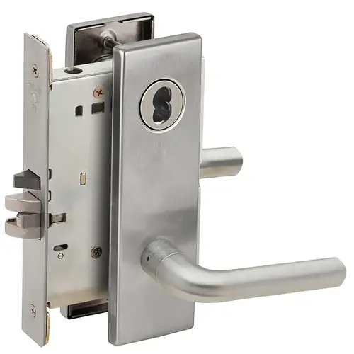 Classroom Security Holdback Mortise Lock with Large Format IC Less Core with 02 Lever and N Escutcheon Satin Chrome Finish