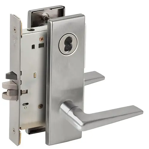 Classroom Mortise Lock with Small Format IC Less Core with 05 Lever and N Escutcheon Satin Chrome Finish