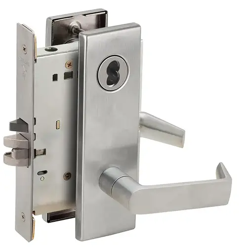 Apartment Entry Mortise Lock with Large Format IC Less Core with 06 Lever and N Escutcheon Satin Chrome Finish