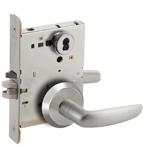 Entry / Office Mortise Lock with Small Format IC Less Core with 07 Lever and C Rose Satin Chrome Finish