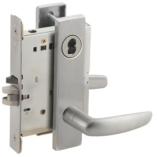 Apartment Entry Mortise Lock with Small Format IC Less Core with 07 Lever and L Escutcheon Satin Chrome Finish