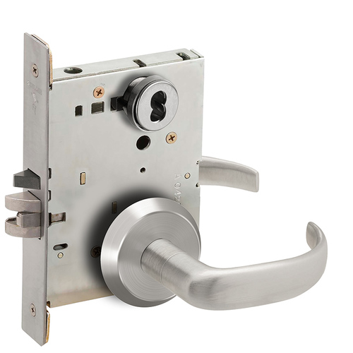 Storeroom Mortise Lock with Large Format IC Less Core with 17 Lever and C Rose Satin Chrome Finish