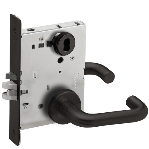 Storeroom Mortise Lock Less Large Format Core with 03 Lever and A Rose Matte Black Finish