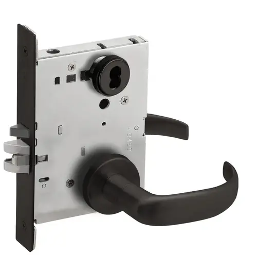 Entry / Office Mortise Lock with Large Format IC Less Core with 17 Lever and A Rose Matte Black Finish