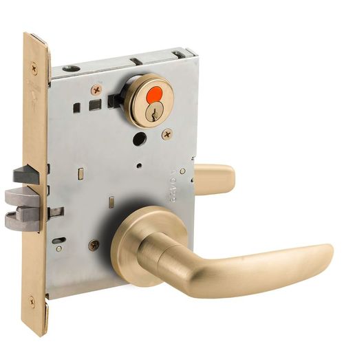 Classroom Mortise Lock with Temporary Core with 07 Lever and A Rose Satin Brass Finish