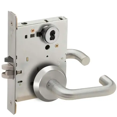 Classroom Mortise Lock with Small Format IC Less Core with 03 Lever and C Rose Satin Chrome Finish