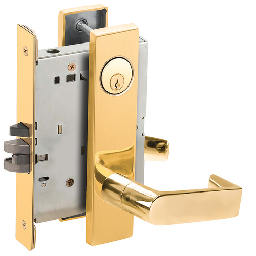 Classroom Security Mortise Lock C Keyway with 06 Lever and L Escutcheon Bright Brass Finish