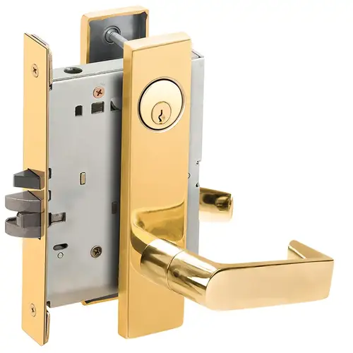 Apartment Entry Mortise Lock C Keyway with 06 Lever and L Escutcheon Bright Brass Finish