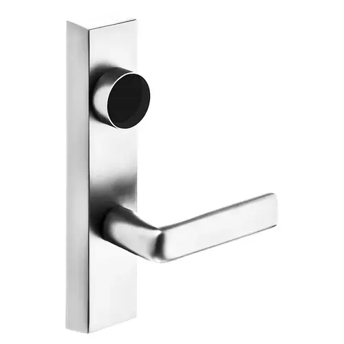 Grade 1 Exit Device Trim, Night Latch, Key Retracts Latch, For Rim and Mortise (8300, 8500, 8800, 8900, 9800, 9900 Series) Devices, Less Cylinder, E Lever, Bright Chrome Finish, Left-Hand Reverse Bright Chrome