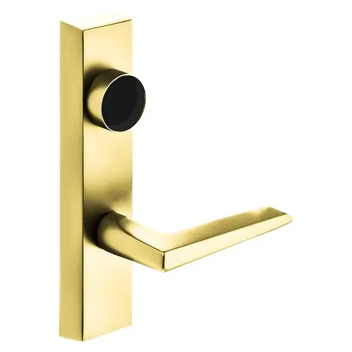 Grade 1 Exit Device Trim, Classroom Function, Key Outside Unlocks/Locks Trim, For Surface Vertical Rod and Mortise (8700, 8900 Series) Devices, Less Cylinder, F Lever, LHR, Bright Brass Bright Brass