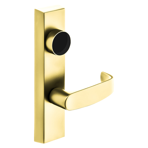 Grade 1 Exit Device Trim, Classroom Function, Key Outside Unlocks/Locks Trim, For Surface Vertical Rod and Mortise (8700, 8900 Series) Devices, Less Cylinder, L Lever, RHR, Bright Brass Bright Brass