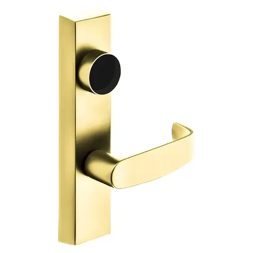 Grade 1 Exit Device Trim, Storeroom Function, Key Unlocks Trim, Trim Retracts Latch/Trim Relocks when Key is Removed, For Surface Vertical Rod and Mortise (8700, 8900 Series) Devices, Less Cylinder, L Lever, RHR, Bright Brass Bright Brass