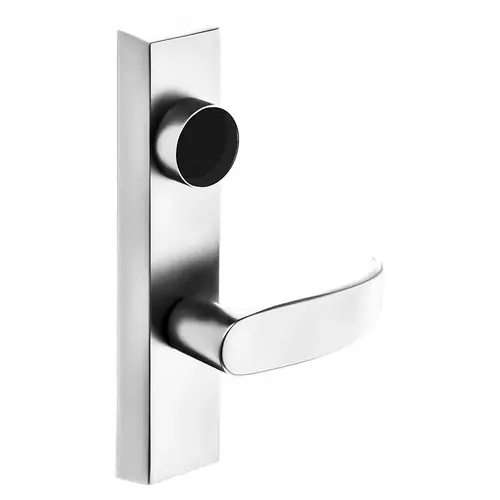 Grade 1 Exit Device Trim, Night Latch, Key Retracts Latch, For Rim and Mortise (8300, 8500, 8800, 8900, 9800, 9900 Series) Devices, Less Cylinder, P Lever, Bright Chrome Finish, Left-Hand Reverse Bright Chrome