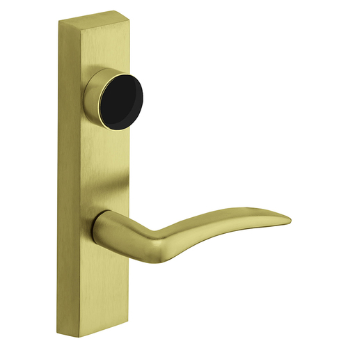 Grade 1 Exit Device Trim, Classroom Function, Key Outside Unlocks/Locks Trim, For Rim (8800) and NB8700 Series Devices, Less Cylinder, A Lever, RHR, Satin Brass Satin Brass