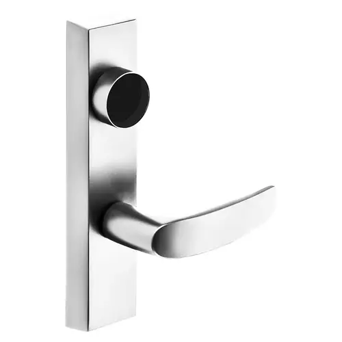 Grade 1 Exit Device Trim, Night Latch, Key Retracts Latch, For Rim and Mortise (8300, 8500, 8800, 8900, 9800, 9900 Series) Devices, Less Cylinder, B Lever, Bright Chrome Finish, Right-Hand Reverse Bright Chrome