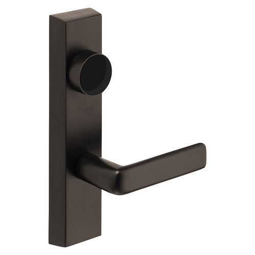 Grade 1 Exit Device Trim, Storeroom Function, Key Unlocks Trim, Trim Retracts Latch/Trim Relocks when Key is Removed, For Rim (8800) and NB8700 Series Devices, Less Cylinder, E Lever, RHR, Dark Oxidized Statuary Bronze Clear Coated Dark Oxidized Statuary Bronze Clear Coated