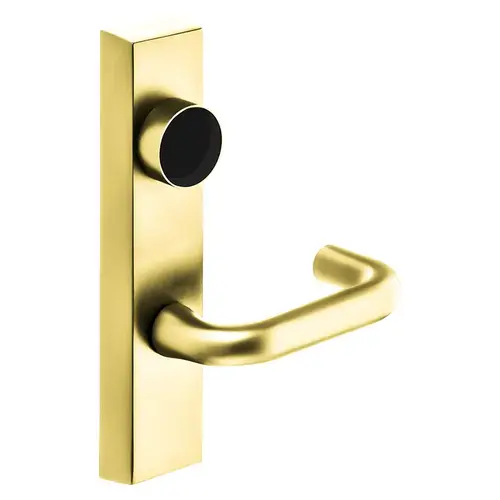 Grade 1 Exit Device Trim, Storeroom Function, Freewheeling Trim, Key Unlocks Trim, Trim Retracts Latch, Trim Relocks when Key is Removed, For Rim (8800) and NB8700 Series Devices, Less Cylinder, J Lever, RHR, Bright Brass Bright Brass