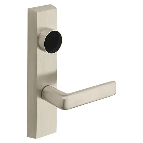 Grade 1 Exit Device Trim, Classroom Security Function, Key Outside Retracts Latch, Key Inside Unlocks/Locks Outside Trim, For Surface Vertical Rod and Mortise (8700, 8900 Series) Devices, Less Cylinder, E Lever, LHR, Satin Nickel Plated Clear Coated Satin Nickel Plated Clear Coated