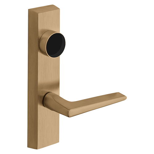 Grade 1 Exit Device Trim, Classroom Security Function, Key Outside Retracts Latch, Key Inside Unlocks/Locks Outside Trim, For Surface Vertical Rod and Mortise (8700, 8900 Series) Devices, Less Cylinder, F Lever, RHR, Satin Bronze Clear Coated Satin Bronze Clear Coated