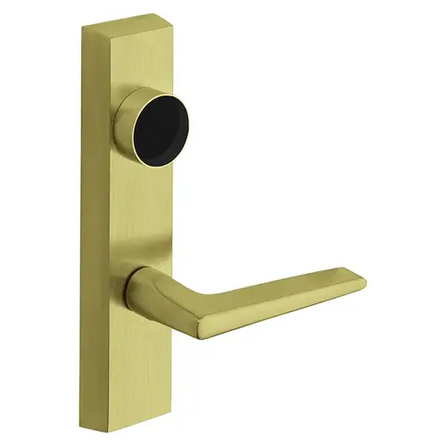 Grade 1 Exit Device Trim, Classroom Function, Key Outside Unlocks/Locks Trim, For Surface Vertical Rod and Mortise (8700, 8900 Series) Devices, Less Cylinder, F Lever, RHR, Satin Brass Satin Brass