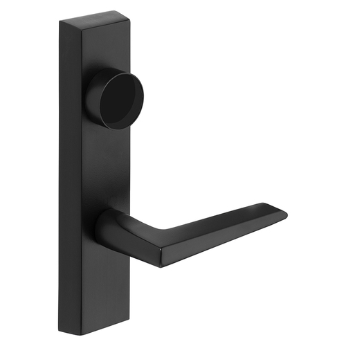 Grade 1 Exit Device Trim, Night Latch, Key Retracts Latch, For Rim and Mortise (8300, 8500, 8800, 8900, 9800, 9900 Series) Devices, Less Cylinder, F Lever, Black Suede Powder Coat Finish, Left-Hand Reverse Black Suede Powder Coat