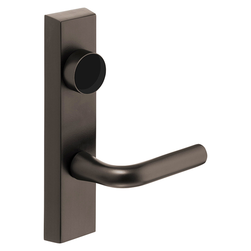 Grade 1 Exit Device Trim, Classroom Function, Key Outside Unlocks/Locks Trim, For Rim (8800) and NB8700 Series Devices, Less Cylinder, W Lever, LHR, Oxidized Satin Bronze Relieved Clear Coated Oxidized Satin Bronze Relieved Clear Coated