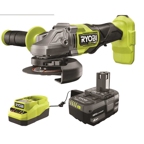 RYOBI PBLAG01K ONE+ HP 18V Brushless Cordless 4-1/ 2 in. Angle Grinder Kit with (1) 4.0 Ah Battery and Charger