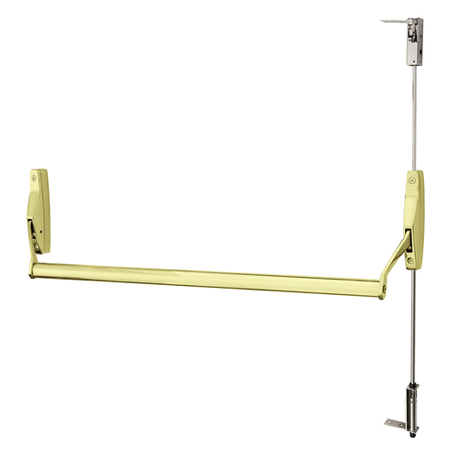 CVR Narrow Stile Crossbar Exit Device, Fire Rated, LHR, Nightlatch, Less Trim, Bright Brass