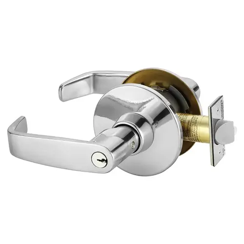 Classroom Security Double Cylinder Tubular Bored Lock Grade 1 with L Lever and L Rose with ASA Strike and LA Keyway Bright Chrome Finish