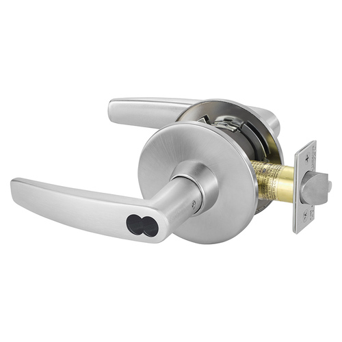 Utility Asylum Institutional Double Cylinder Tubular Bored Lock Grade 1 with B Lever and L Rose with ASA Strike and Small Format IC Prep Less Core Satin Chrome Finish