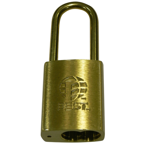 B Series Brass Padlock, 5/16" Shackle Diameter, 7-Pin Housing, 4" Steel Shackle, Non-Key Retained, Satin Brass