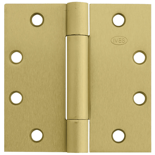 4 1/2" x 4 1/2" 3-Knuckle Spring Hinge, Standard Weight, 4-1/2" x 4-1/2", Satin Brass Plated Clear Coated