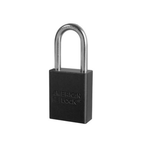 1-1/2 In. Wide Aluminum Body, 1-1/2 In. Tall 1/4 In. Diameter Hardened Steel Shackle, 5 Pin Cylinder, Keyed Alike Black
