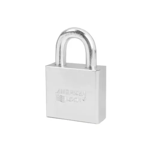 2" Wide Solid Steel Body, 1-1/8" Tall 3/8" Diameter Boron Shackle, 5 Pin Cylinder, Keyed Alike chrome plated solid steel non-rekeyable padlocks