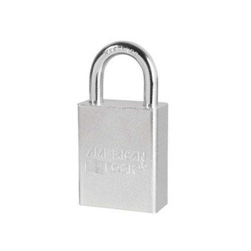 1-1/2" Wide Solid Steel Body, 1-1/2" Tall 1/4" Diameter Boron Shackle, 5 Pin Cylinder, Keyed Alike 1-1/2" (38mm) Rectangular chrome plated solid steel padlock