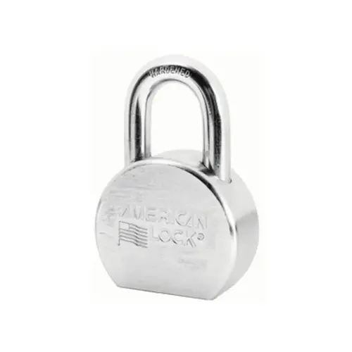 2-1/2" Wide Chrome Plated Solid Steel Body, 2" Tall 7/16" Diameter Boron Shackle, 5 Pin Cylinder, Keyed Alike Solid steel round body padlock